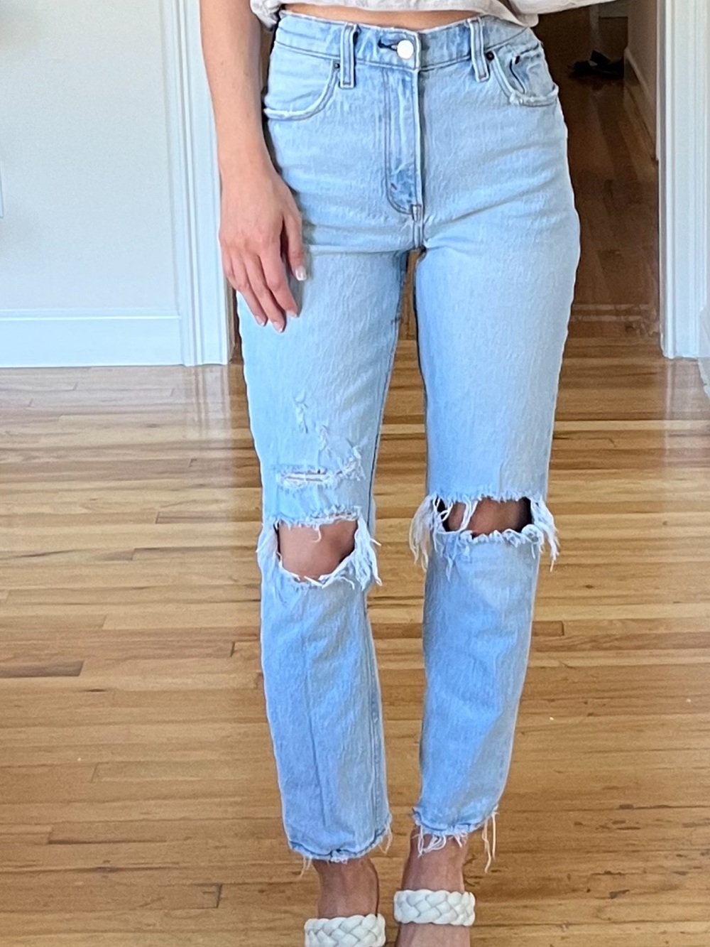 Abercrombie & Fitch Light Blue Distressed Straight-Leg Jeans